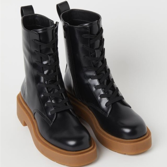 NWOT H&M Women’s Combat Military Boots Lace Up Zipper Chunky Moto Black 39/ 8 - Picture 13 of 13